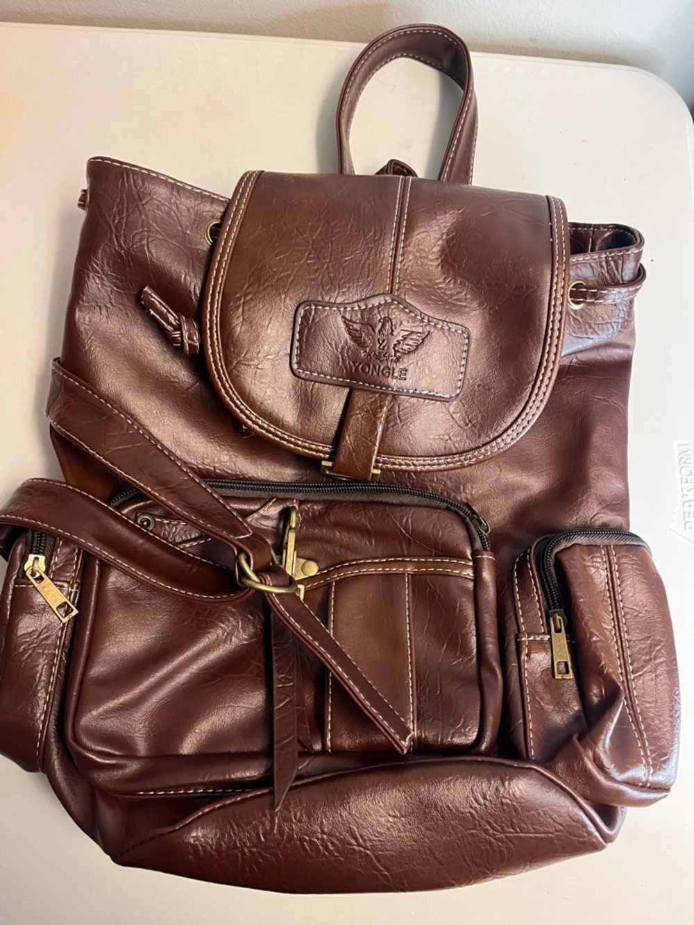 Brown I unisex Leather Backpack